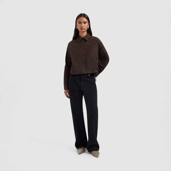 Olaf Hussein Pinstripe Cropped Shirt Hot Fudge