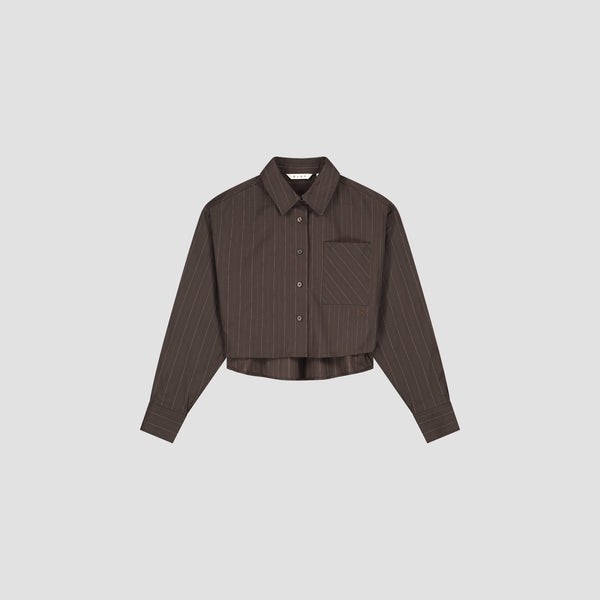 Olaf Hussein Pinstripe Cropped Shirt Hot Fudge