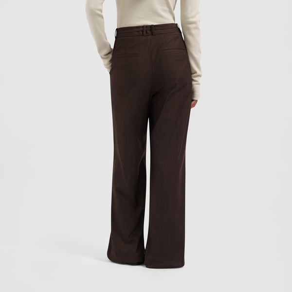 Olaf Hussein Pinstripe Tailored Trousers Hot Fudge
