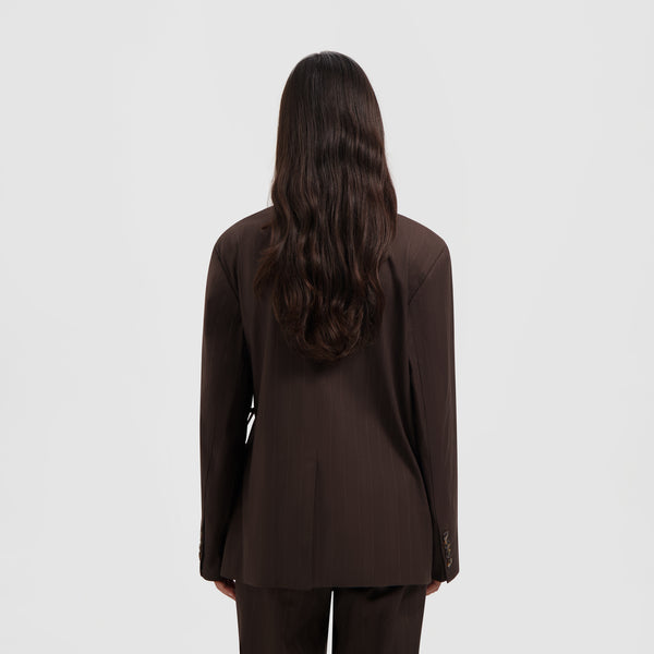 Olaf Hussein Pinstripe Tie Detail Blazer Hot Fudge