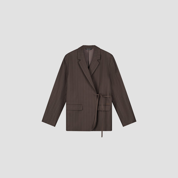 Olaf Hussein Pinstripe Tie Detail Blazer Hot Fudge
