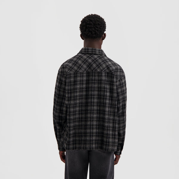 Olaf Hussein Plaid Boxy Shirt Charcoal