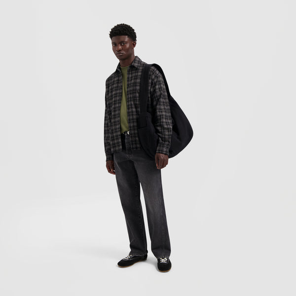 Olaf Hussein Plaid Boxy Shirt Charcoal