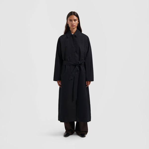 olaf hussein Retro Logo Trench Coat Black