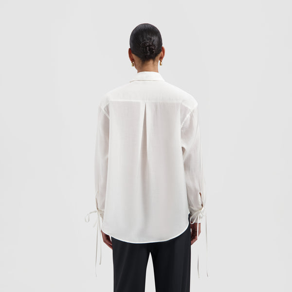 Olaf Hussein Semi Sheer Tie Detail Shirt Off White