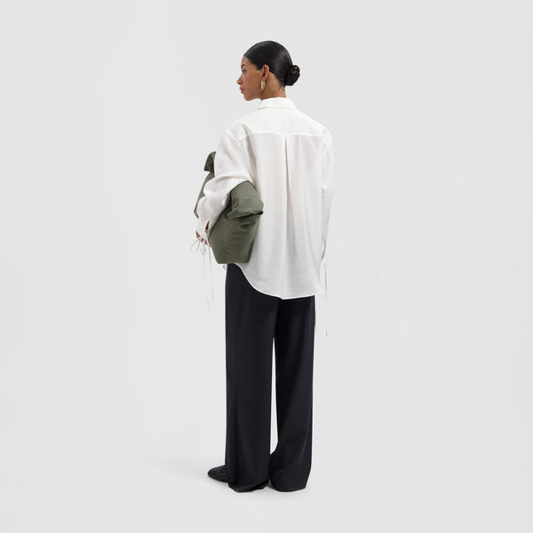 Olaf Hussein Semi Sheer Tie Detail Shirt Off White