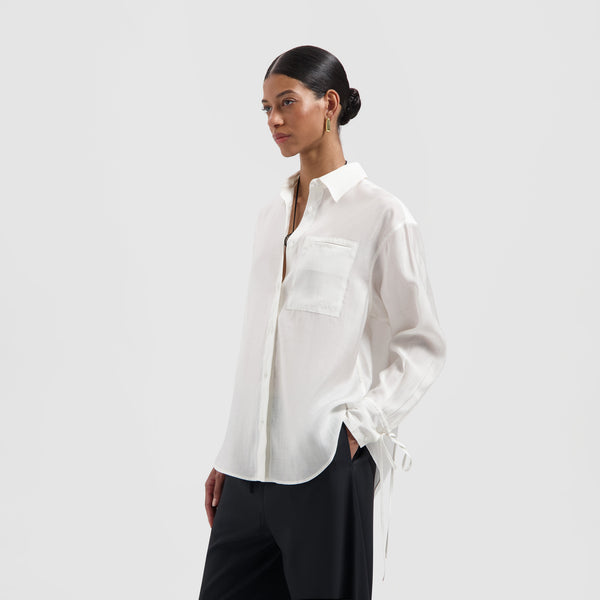 olaf hussein Semi Sheer Tie Detail Shirt Off White