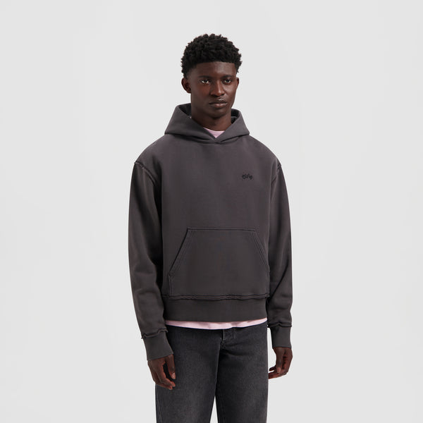 olaf hussein Signature Boxy Hoodie Charcoal