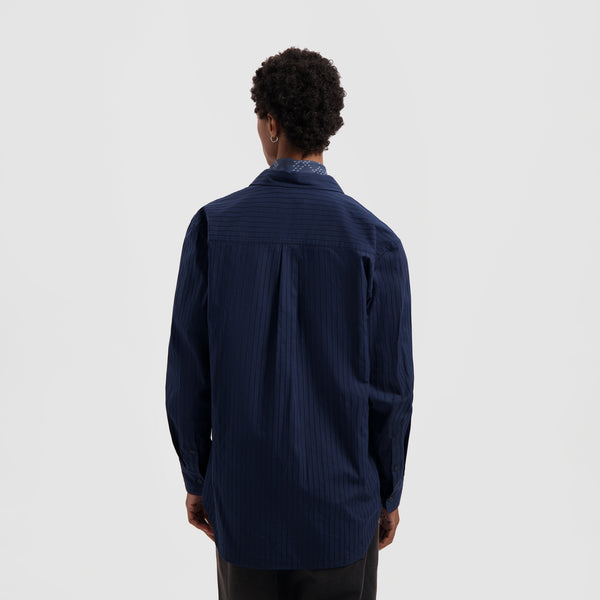 Olaf Hussein Stitched Striped Relaxed Shirt Navy