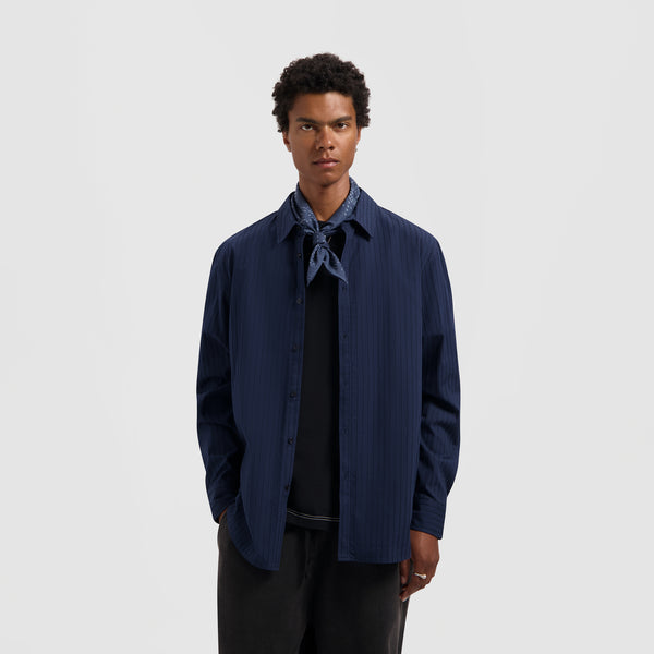 olaf hussein Stitched Striped Relaxed Shirt Navy