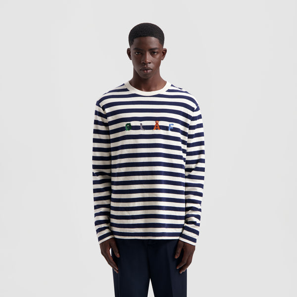 Olaf Hussein Stripe Sans LS Tee White / Blue