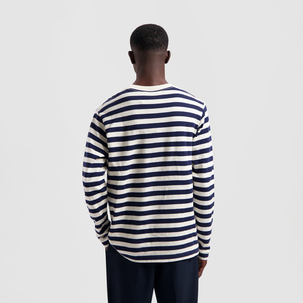 Olaf Hussein Stripe Sans LS Tee White / Blue