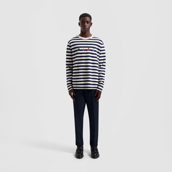 Olaf Hussein Stripe Sans LS Tee White / Blue