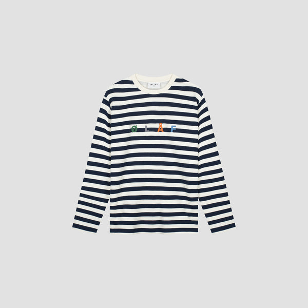 olaf hussein Stripe Sans LS Tee White / Blue