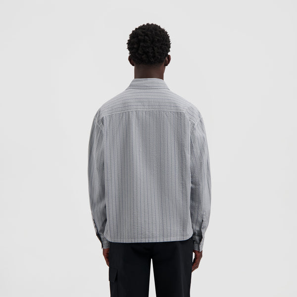 Olaf Hussein Striped Boxy Shirt Navy