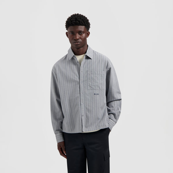 olaf hussein Striped Boxy Shirt Navy