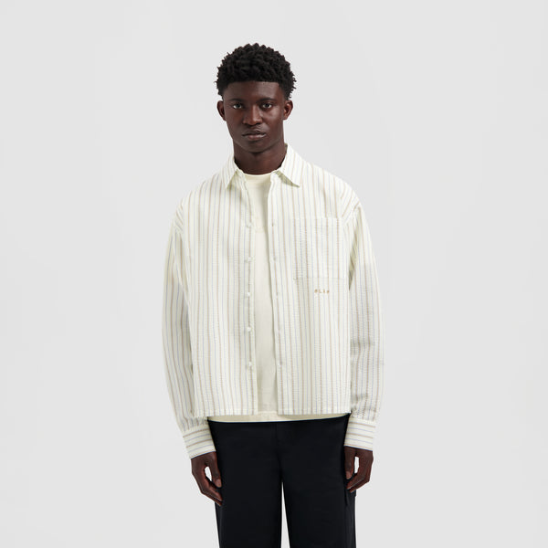 olaf hussein Striped Boxy Shirt Off White