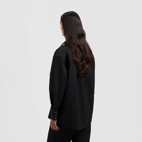 Olaf Hussein Textured Drapey Shirt Black