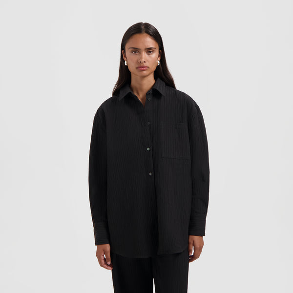olaf hussein Textured Drapey Shirt Black