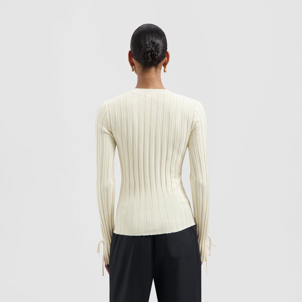 Olaf Hussein Tie Detail Knit Top Off White