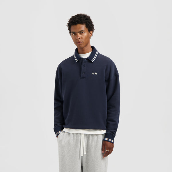 olaf hussein Tipping Detail Oversized Polo Navy