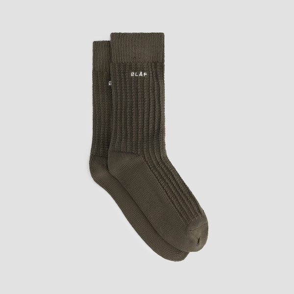 olaf hussein Waffle Socks Olive Night