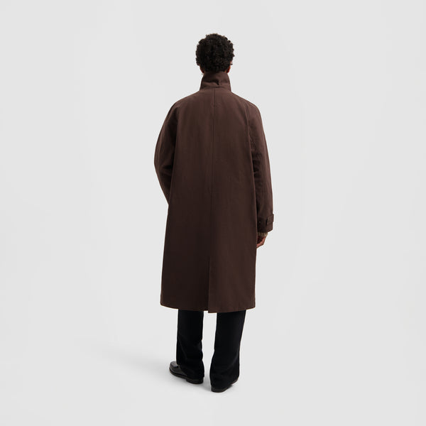 Olaf Hussein Washed Canvas Overcoat Hot Fudge