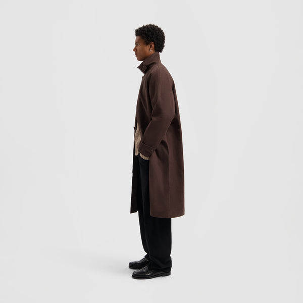 Olaf Hussein Washed Canvas Overcoat Hot Fudge