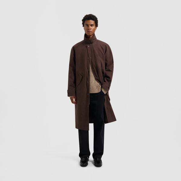 Olaf Hussein Washed Canvas Overcoat Hot Fudge