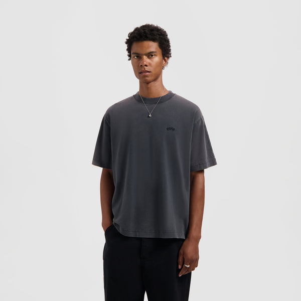 olaf hussein Washed Signature Tee Charcoal