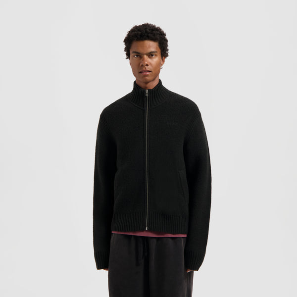 olaf hussein Zip Knitted Mock Neck Black
