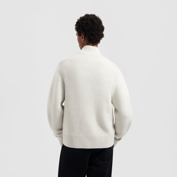 Olaf Hussein Zip Knitted Mock Neck Off-White