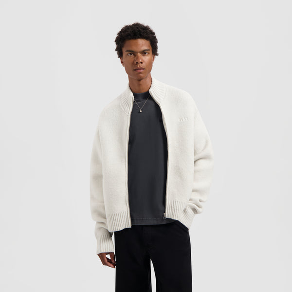 olaf hussein Zip Knitted Mock Neck Off-White