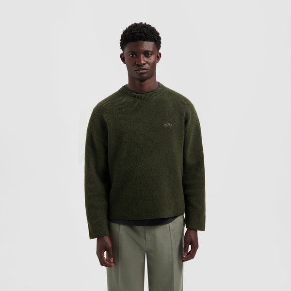 olaf hussein Signature Knitted Crewneck Olive Night