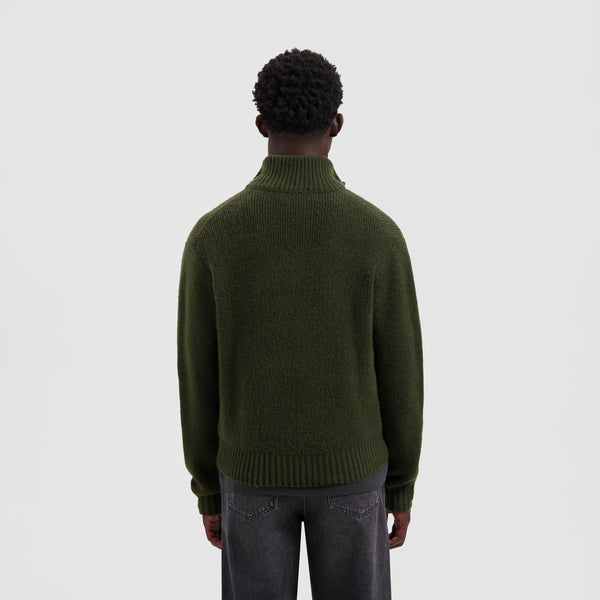 Olaf Hussein Signature Knitted Zip Mock Olive Night