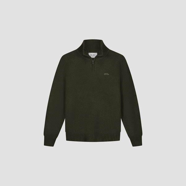 Olaf Hussein Signature Knitted Zip Mock Olive Night