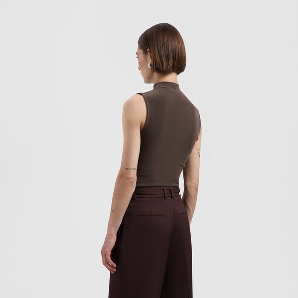 Olaf Hussein Signature Logo Mock Neck Top Hot Fudge