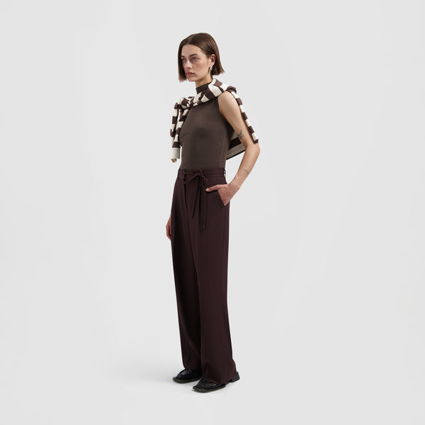 Olaf Hussein Signature Logo Mock Neck Top Hot Fudge