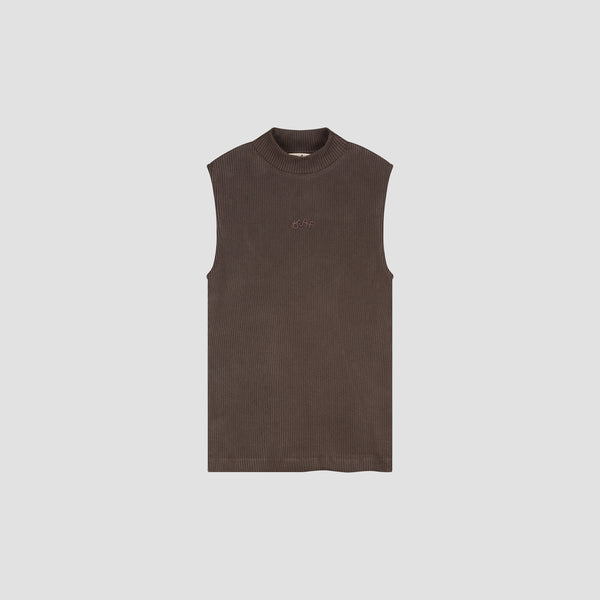 Olaf Hussein Signature Logo Mock Neck Top Hot Fudge