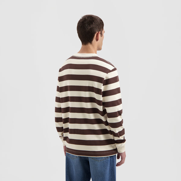 Olaf Hussein Striped Rib Crewneck Hot Fudge / Off White