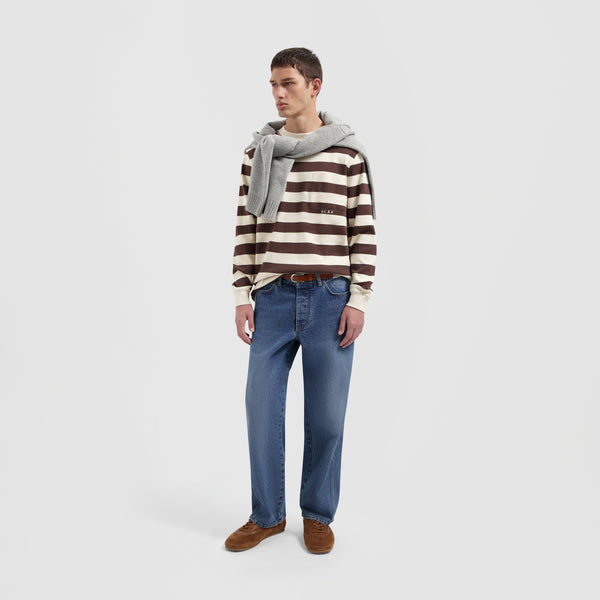 Olaf Hussein Striped Rib Crewneck Hot Fudge / Off White