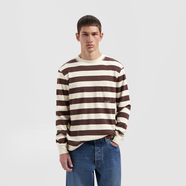 olaf hussein Striped Rib Crewneck Hot Fudge / Off White
