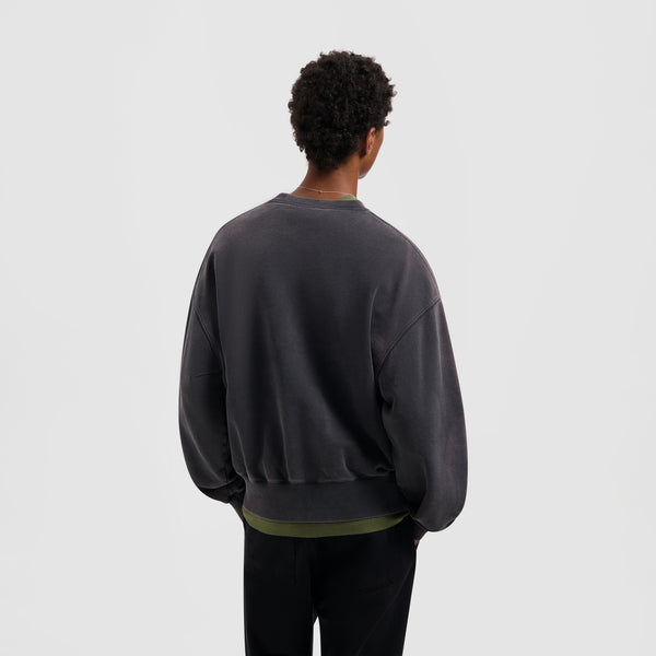 Olaf Hussein Washed Signature Boxy Crewneck Charcoal