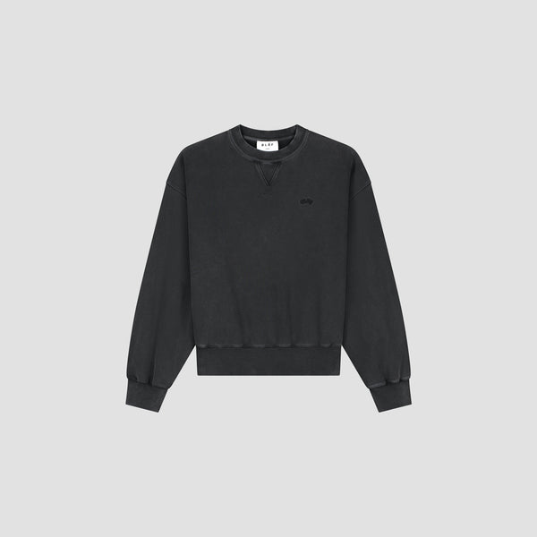 Olaf Hussein Washed Signature Boxy Crewneck Charcoal