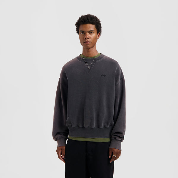 olaf hussein Washed Signature Boxy Crewneck Charcoal