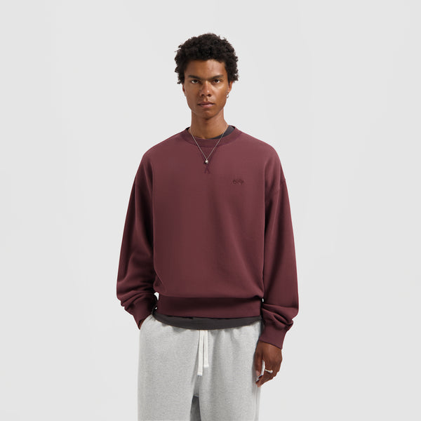 olaf hussein Washed Signature Boxy Crewneck Rum Raisin