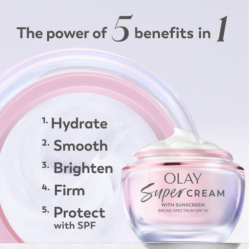 Olay Olay Super Cream With Sunscreen SPF 30 Ultra Lightweight SPF Face Moisturizer 5 Skin Benefits In 1