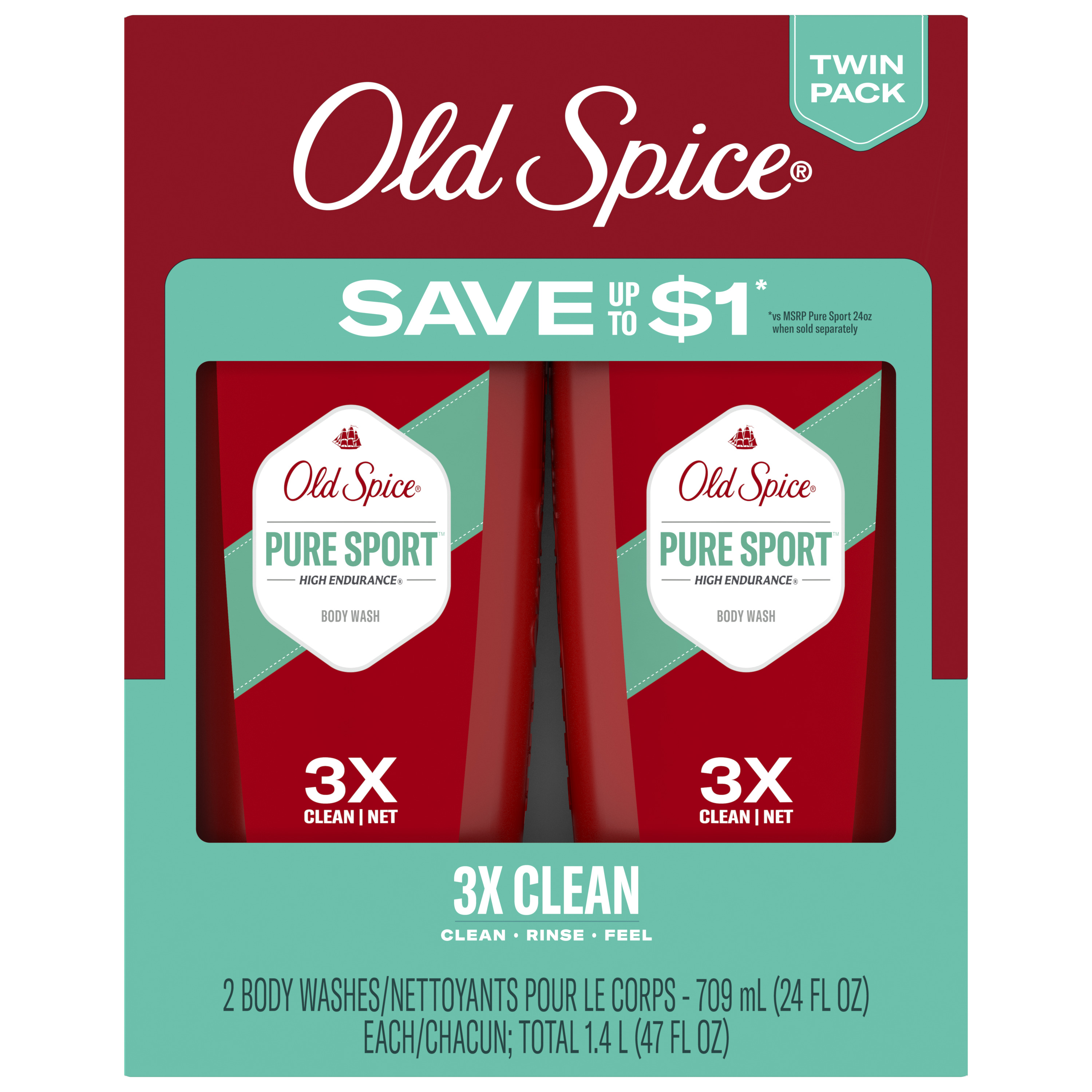 old spice High Endurance Body Wash for Men Pure Sport Scent 24 fl Oz Pack of 2
