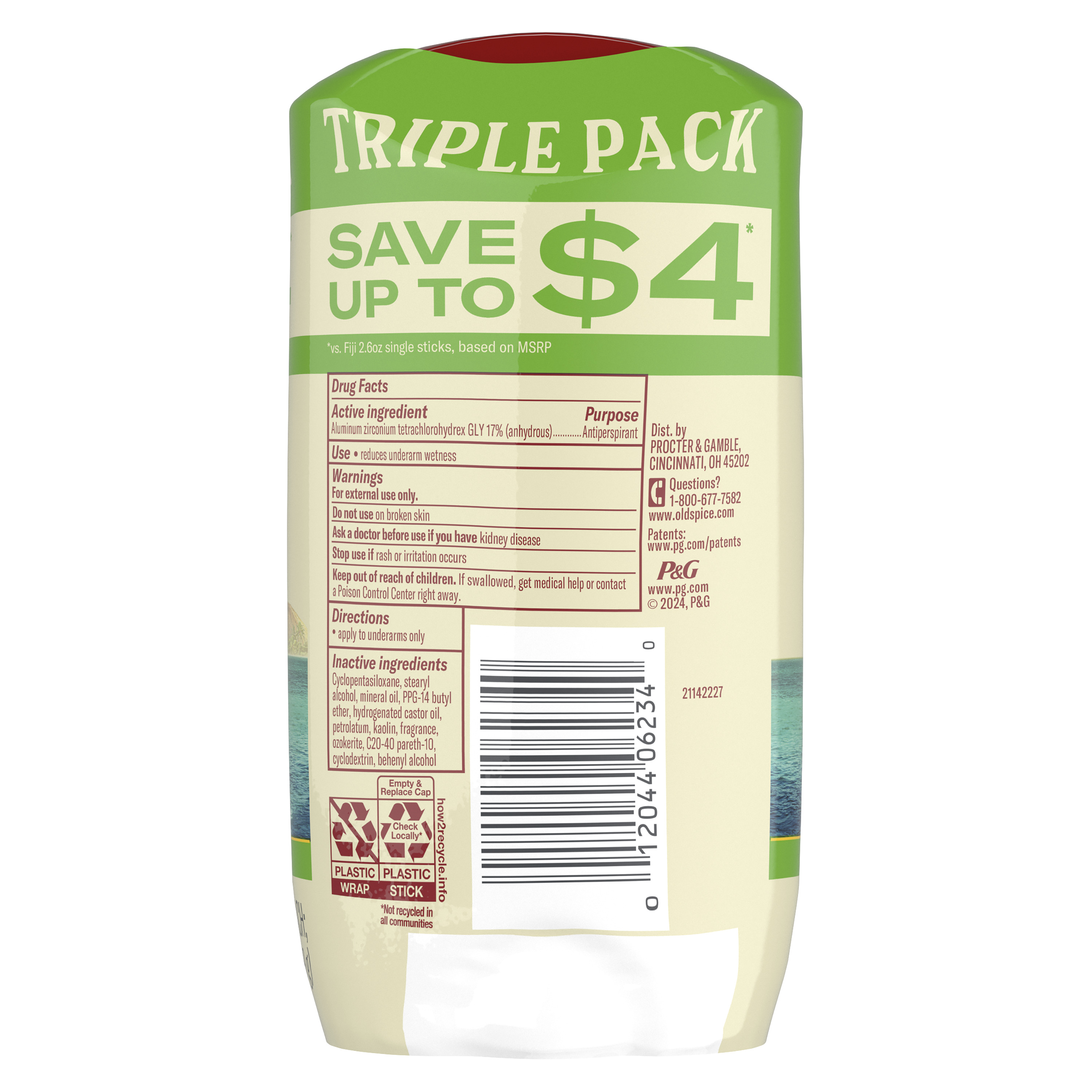 Old Spice Old Spice Antiperspirant Deodorant For Men In Fiji With Palm Tree 3x 2.6 Oz