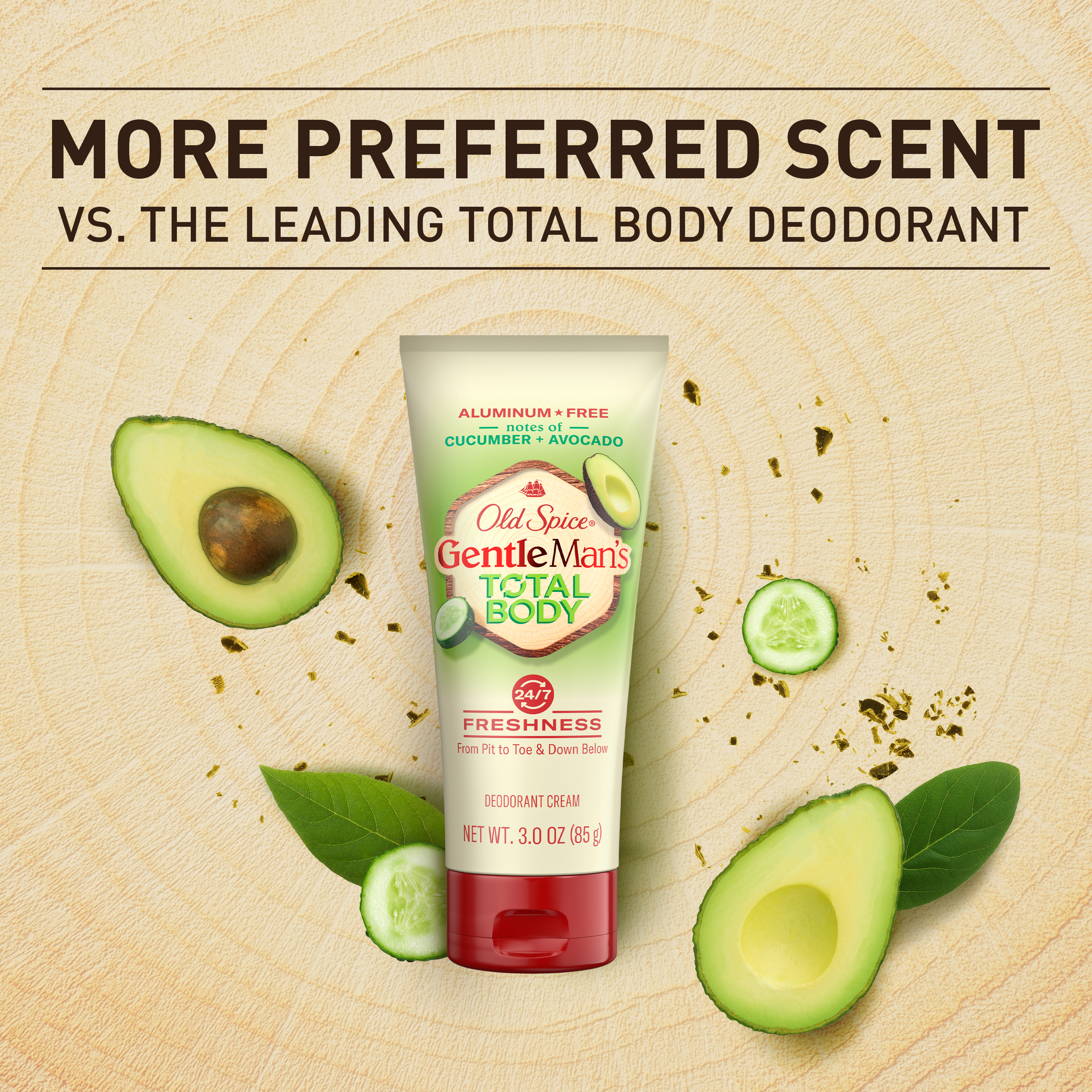 Old Spice Old Spice Total Body Deodorant Aluminum Free Cream Cucumber Avocado 3 Oz